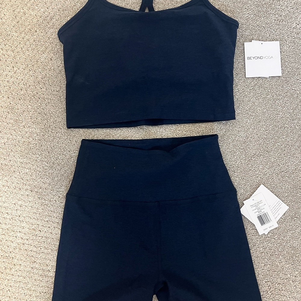 Beyond Yoga Navy Crop Top and short Set